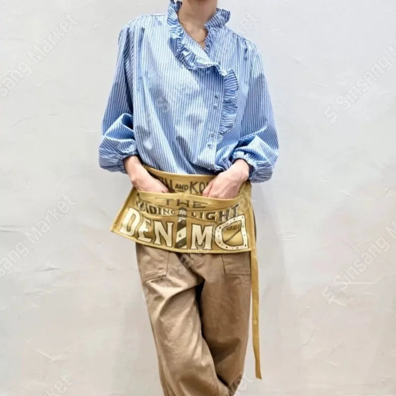 Vintage Letter Print Canvas Waist Bag for Women Multifunctional Crossbody Bag, Casual Apron Chest Bag, Streetwear Fanny Pack