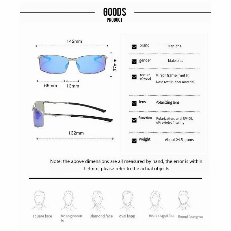 Rectangle Metail Frame Polarized Sunglasses Men Brand Designer Color Changing Sun Glasses Driving Oculos De Sol UV400