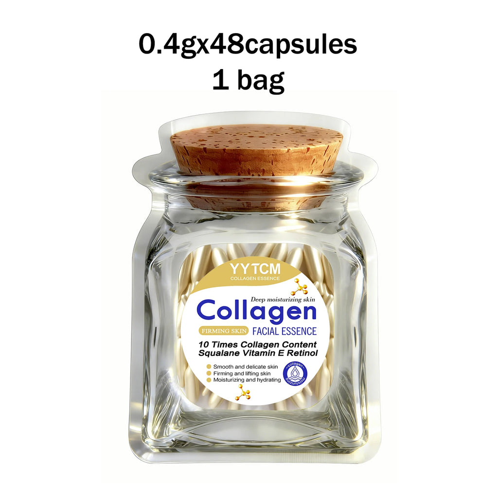 Collagen Firming Capsule Essence, Moisturizing and Smoothing the Skin, Contains Plant-Based Squalane, Retinol, and Vitamin E for Deep Hydration. 18 Capsules/30 Capsules/48 Capsules/60 Capsules/90 Capsules/120 Capsules