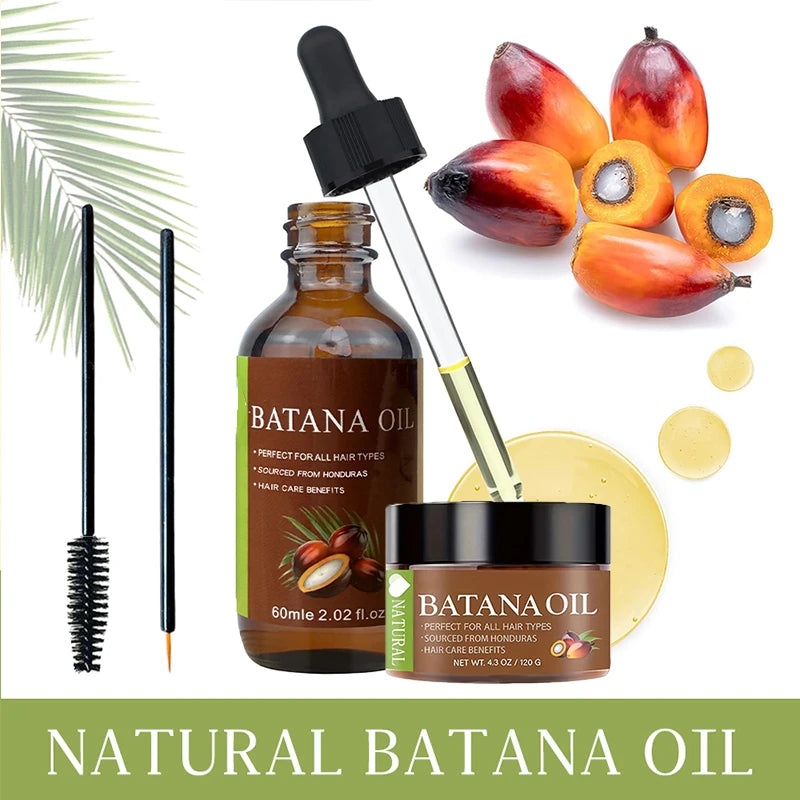 Batana Oil 2Pcs Hair Care Combo Set, Includes 60Ml Dropper Bottle Batana Oil And 120G Jar Batana Oil Paste, Tame Frizzy Hair, Home Hair Care Kit, Suitable For Curly And Straight Hair