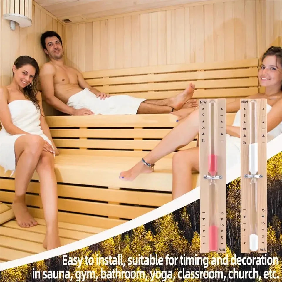 15min Wooden Rotating Hourglass Timer Wall Mounted Explosion-Proof Glass Timer for Bathroom Sauna Decorative Ornament