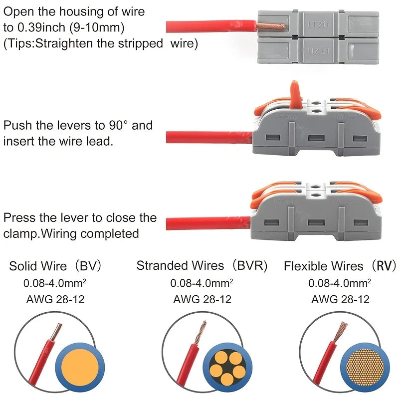 20/30/50/100 Pieces of Universal Lever-Type Cable Connectors, 1-to-1 Direct Connection Assembly Type, Electrical Connectors, Wire Terminals, Quick Connection