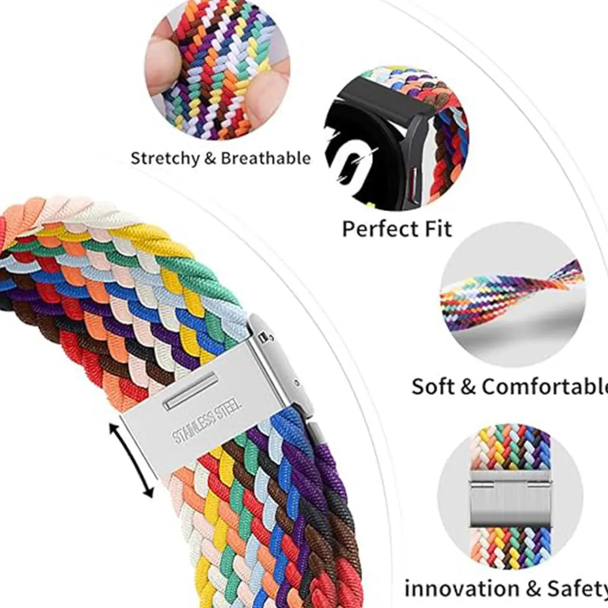 18/20/22mm Quick Release Braided Loop for Garmin Venu/Sq/Sq 2/ Venu 2 Plus/Venu 3S/Forerunner945/Approach S62/Fenix6 Watch
