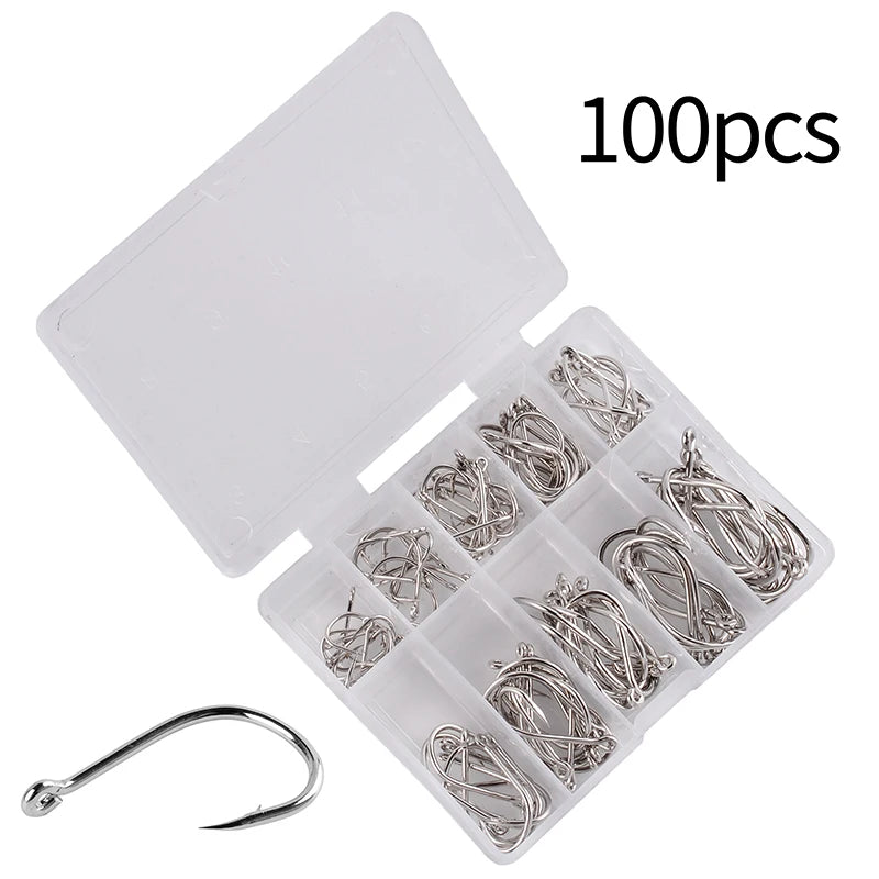 Fishing Hooks Set 100Pcs Box 10 Series High Carbon Steel Single Circle Fishing Hook Fly Fishing Jip Barbed Carp Hooks