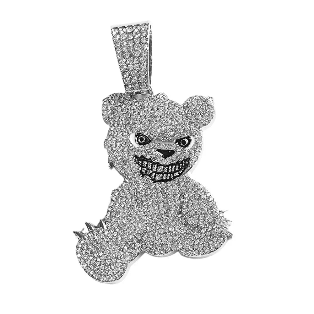 Hip Hop Aggressive Bear Pendants Necklaces with Miami Cuban Link Chain Brown Bear Men's Women Choker Collar Jewelry Accessories