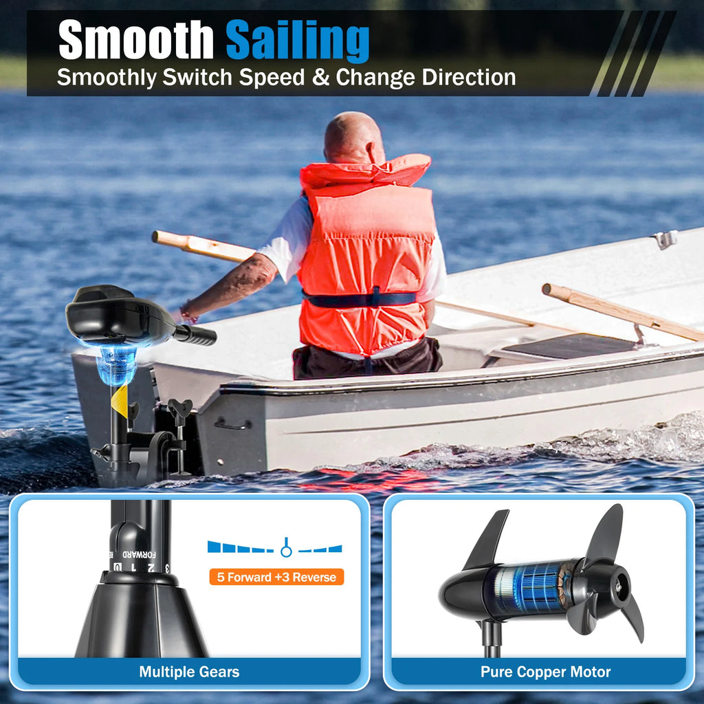 Black Modern Electric Outboard Engine 5 Forward 3 Reverse Gears 3 Blade Propeller Aluminum Alloy Electric Outboard Engine