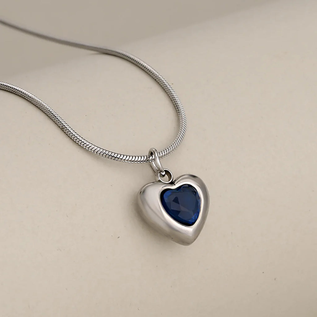 316L Stainless Steel Heart Pendant Necklace For Women Snake Chain Red Heart Zirconia Necklace Waterproof Fashion Jewelry Gift