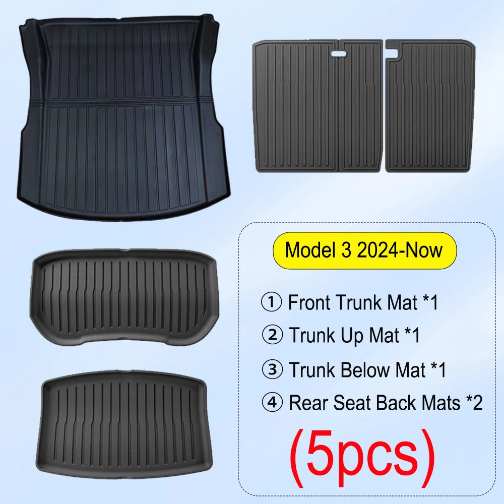 For Tesla Model 3 2026 2025 2024 Front Rear Trunk Mat Back Seat Backrest Protective Pads Cargo Liner Anti Dirty Mat Accessories
