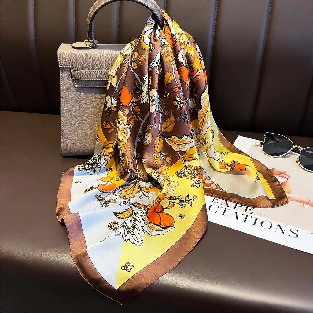 2025 New Yellow Lemon Print Square Silk Scarf for Women 70*70cm Neck Ties Fashion Decorate Neckerchief Female Hijab Bag Ribbions