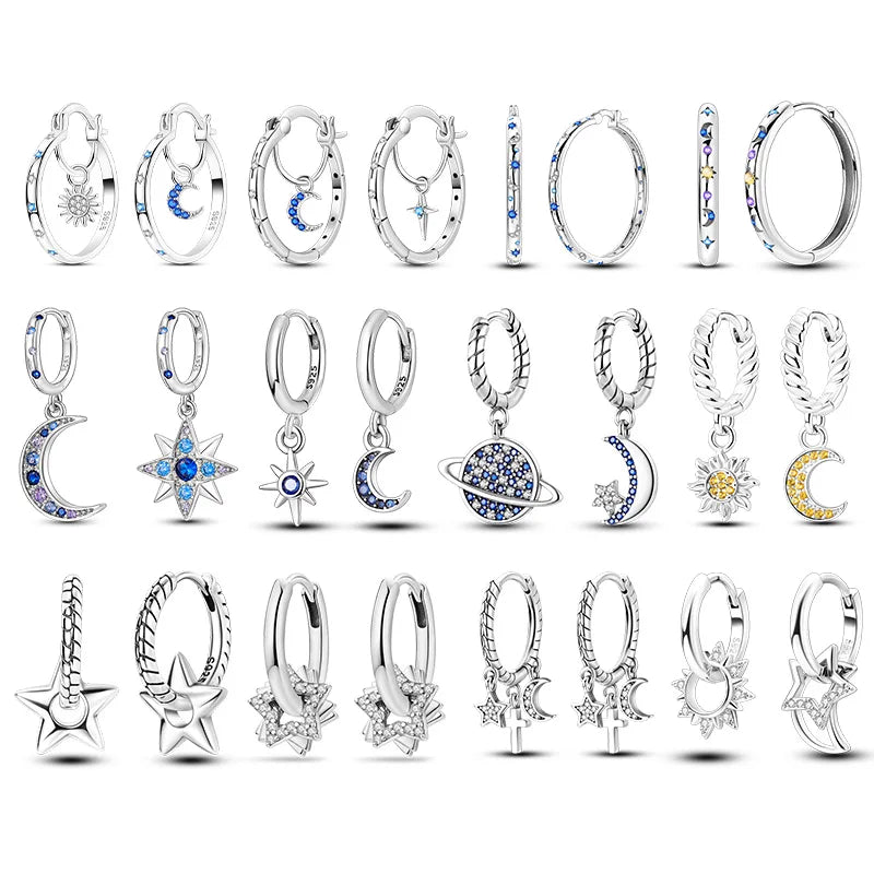 New 925 Sterling Silver Star And Moon  Women Earrings Brilliant Wedding Engagement Star Earrings Jewelry Gift