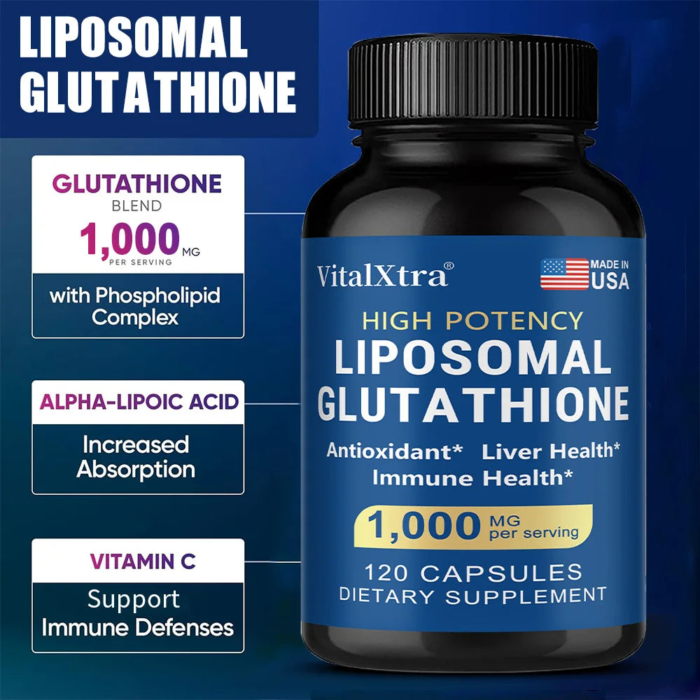 Liposomal Glutathione 1000mg - Vitamin C, Antioxidant, Supports Liver, Immune, Brain & Skin Health, Enhanced Absorption
