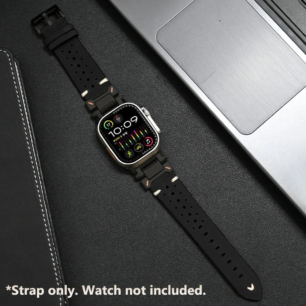 Luxury Leather Band for Apple Watch Ultra 3 2 49mm Series 11 10 46mm 9 8 7 45mm Correa Strap for iWatch 6 5 4 Se 3 44mm Bracelet