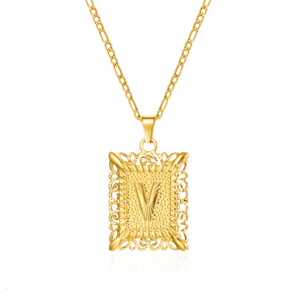 Stainless Steel Initial Letter Necklace For Women Men 2025 New Stylish Square Pendant Necklace Birthday Party Jewelry Gifts
