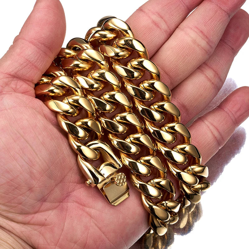 6mm-22mm Gold Silver Color Titanium Steel Cuban Miami Chains Necklaces Big Heavy Round Link Chain for Men Hip Hop Rock jewelry