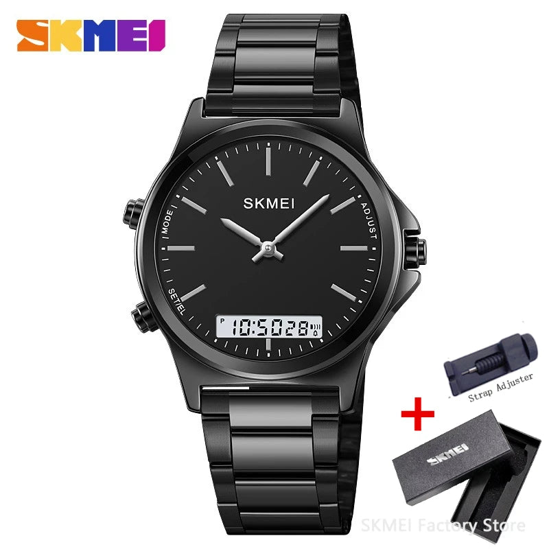 SKMEI 2120 Digital Quartz Watch for Men Waterproof Sport Dual Display Stainless Steel Mens Wristwatches Alarm Clock Reloj Hombre