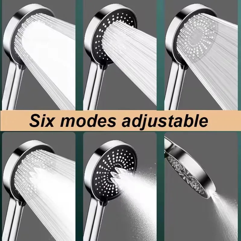 New 15CM Large Panel 6 Modes Pressurized Shower Head Multi-function Sprayer High Pressure Adjustable Shower Bathroom Accessories