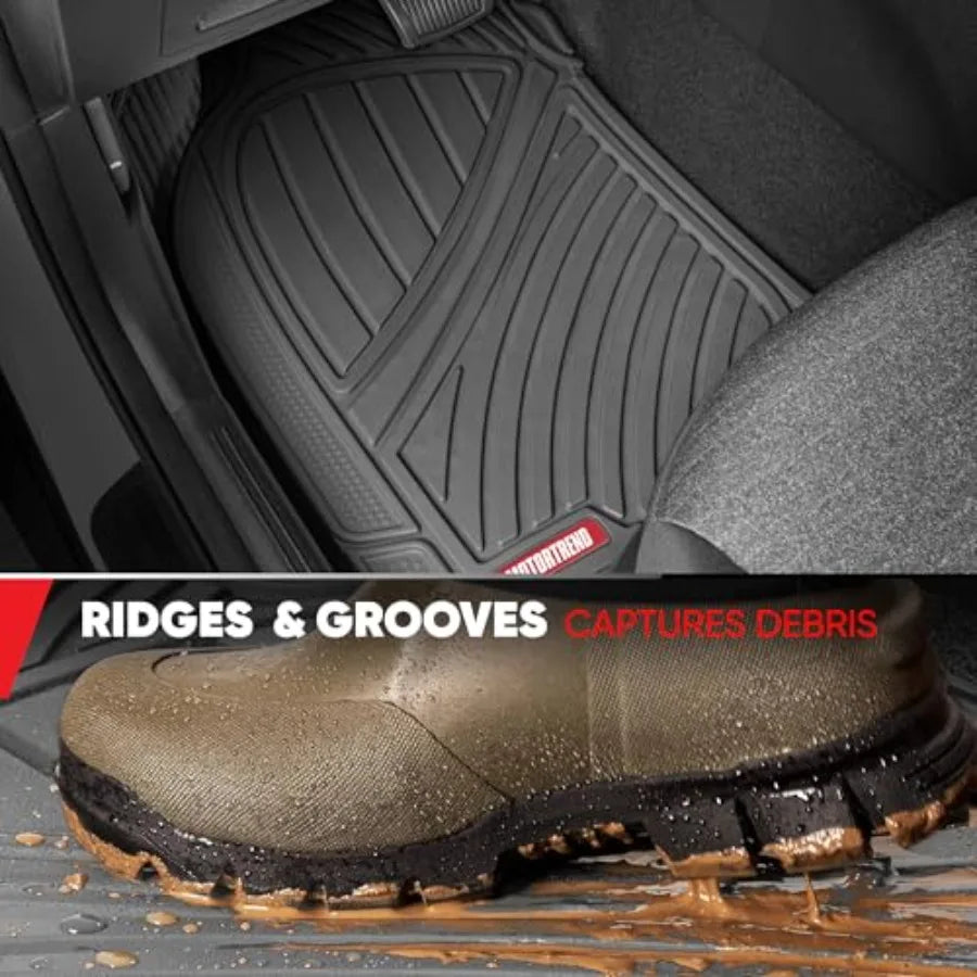 FlexTough Performance All Weather Rubber Car Floor Mats with Cargo Liner Full Set Front and Rear Odorless Floor Mats for Cars T