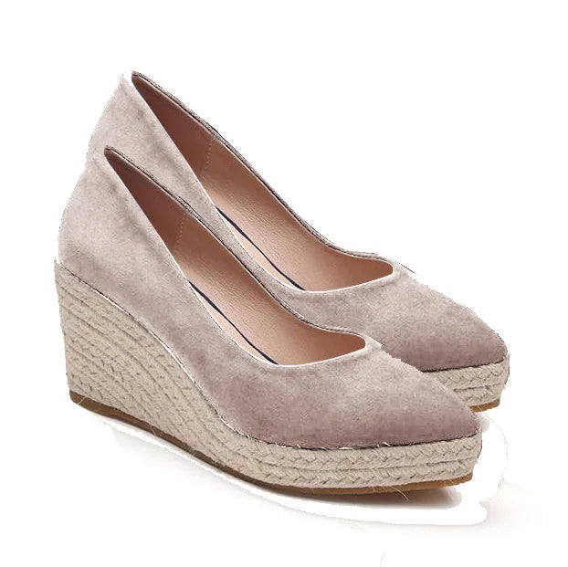 LIHUAMAO Red Suede wedge shoes women pumps pointed toe high heels platform espadrilles shoes princess wedding party