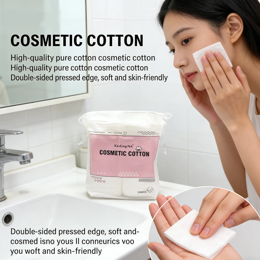 100 pieces of double-sided cotton makeup pads, thick-edged removal pads, providing gentle and comfortable daily skincare.