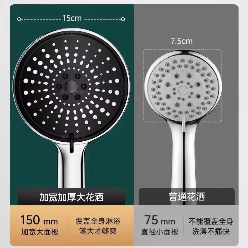 New 15CM Large Panel 6 Modes Pressurized Shower Head Multi-function Sprayer High Pressure Adjustable Shower Bathroom Accessories
