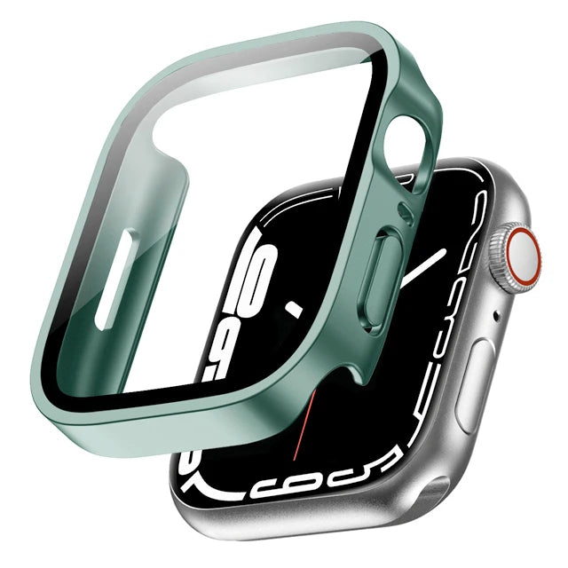 Glass+Case For Apple Watch 7 8 45mm 41mm 49mm 44mm 40mm straight edge Screen Protector Cover Case iWatch 5 SE 6 7 8 9 Ultra 49mm