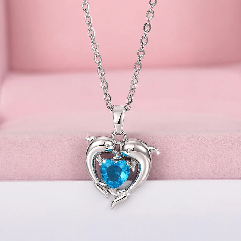 Huitan Romantic Love Dolphin Pendant Necklace for Women Exquisite Gift Wedding Ceremony Party Unique Accessories Fashion Jewelry