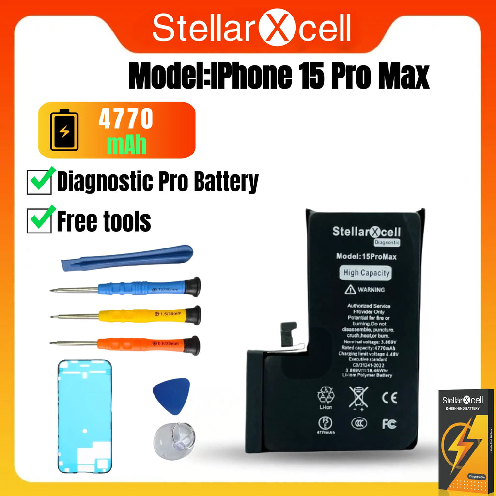 StellarXcell Diagnostic Battery Show Genuine Part No Pop Up Message for iPhone 12mini 13Pro 14Plus 15Promax Battery Replacement