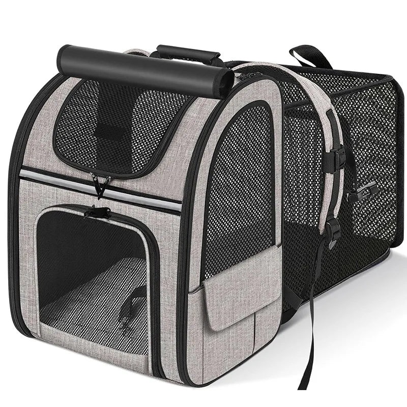Cat Carrier Dog Backpack Expandable Large Portable Breathable Rucksack with Front Opening Mesh Window Pockets