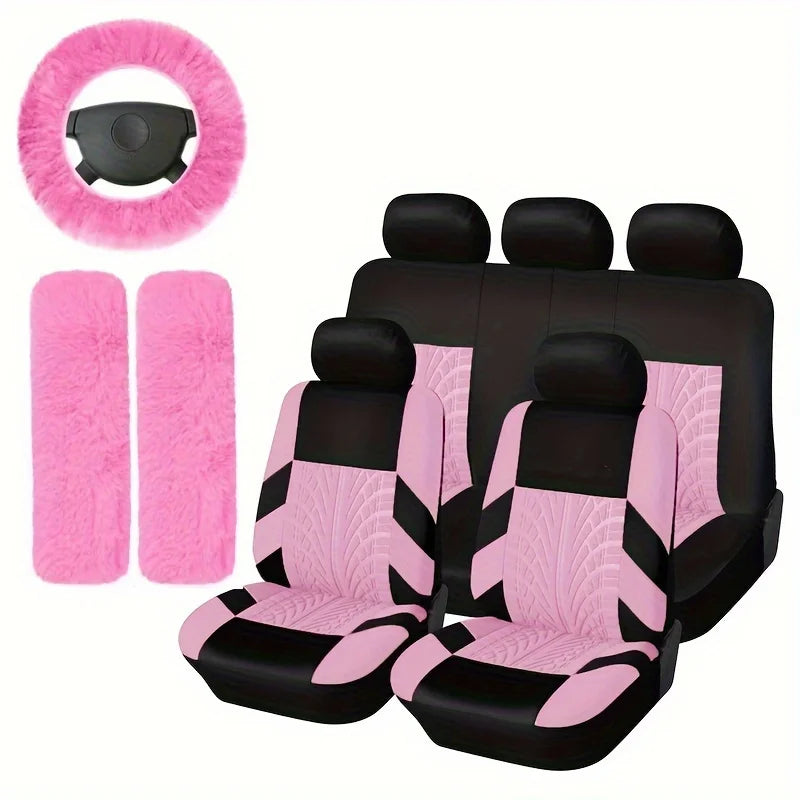 12 sets of car seat covers, suitable for a full 5-seat car, including a steering wheel cover and two shoulder pad covers. Designed for small and medium-sized cars, suitable for use in all four seasons, christmas gifts