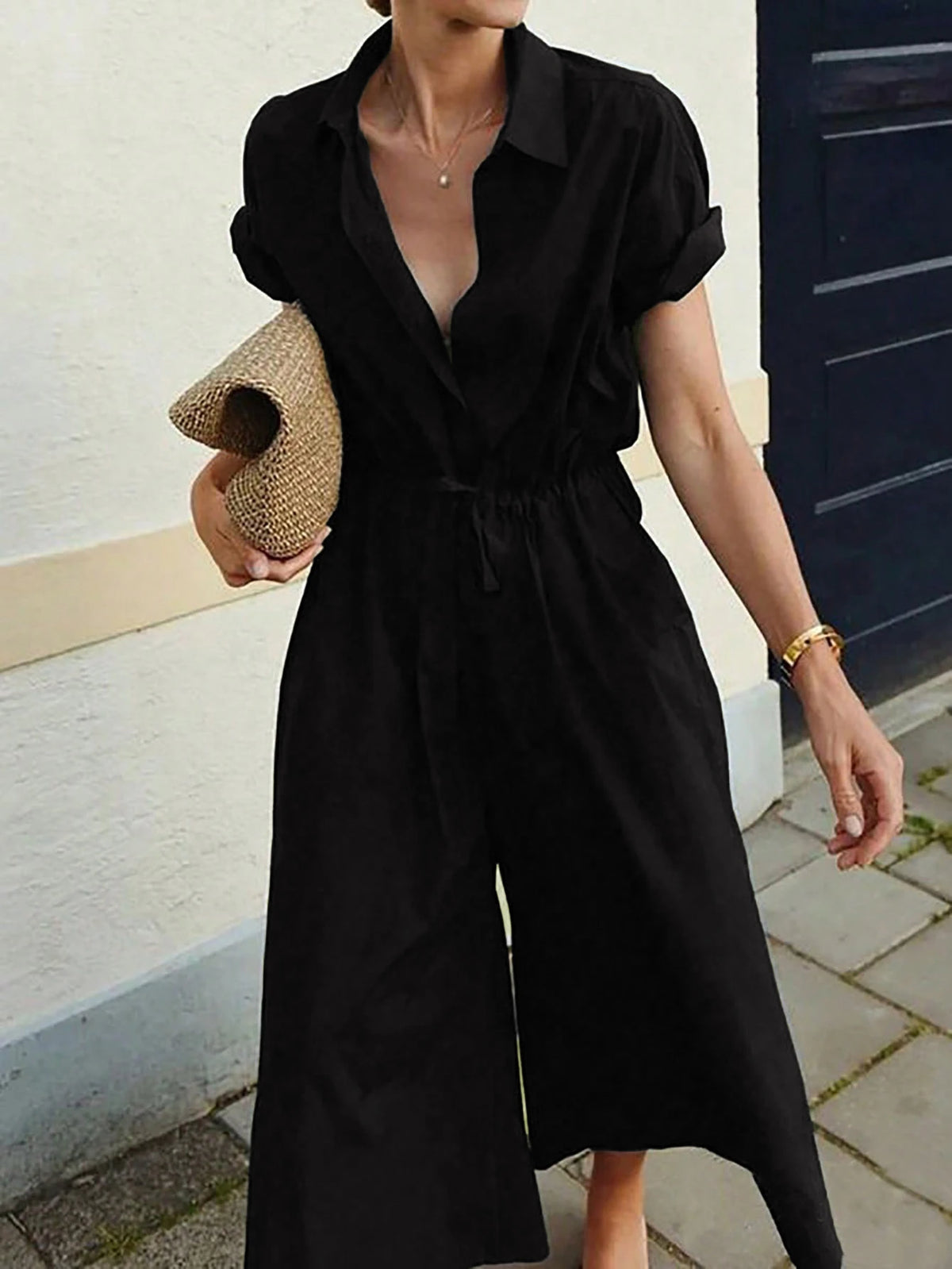 Women's Casual Solid Color Minimalist Basic Jumpsuit Comfortable Fit All-Season Fashionable One-Piece Suit