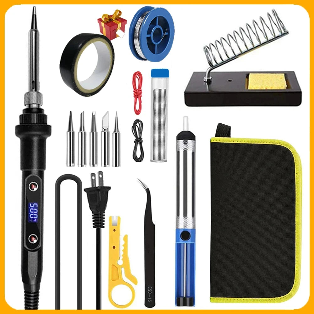 New Electric Soldering Iron 60W Adjustable Temperature Replaceable Soldering Iron Head Soldering Iron Pen Welding Kit