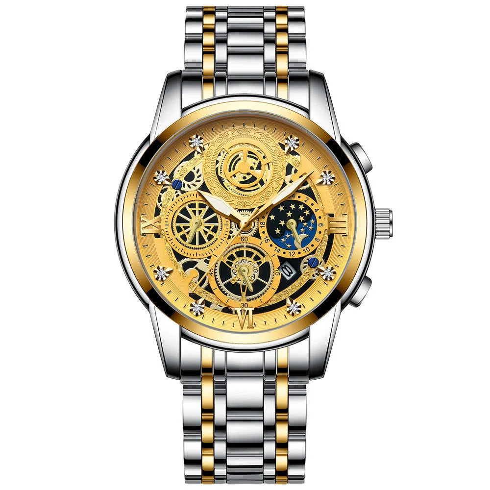 BINBOND Vintage Quartz Watches for Men Luxury Luminous Sturdy Stainless Steel Reloj Waterproof Auto Date Accurate Men's Watch