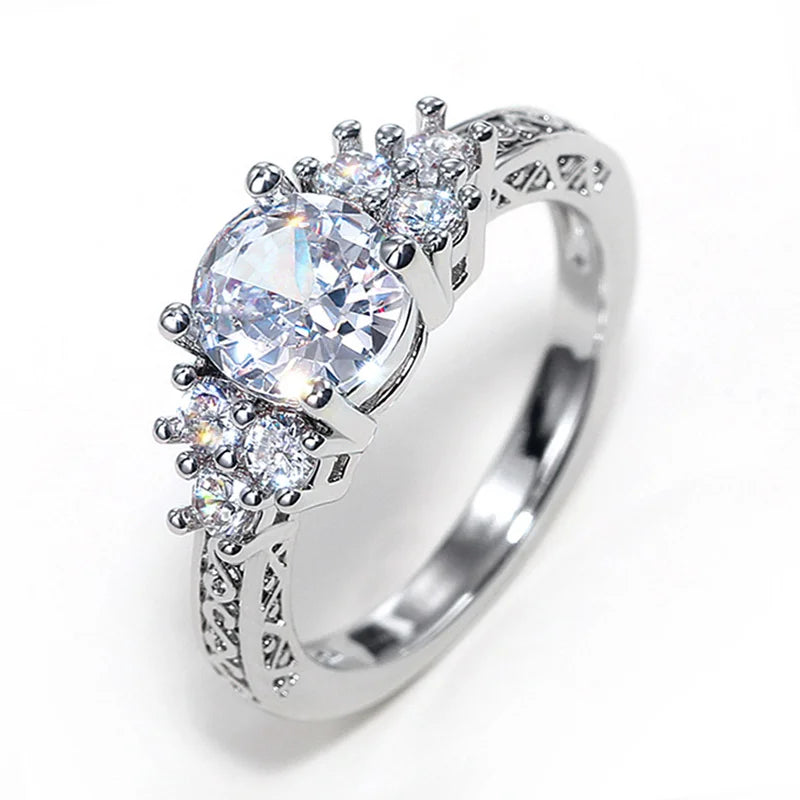 Huitan Classic Wedding Engagement Ring for Women Brilliant Cubic Zirconia Crystal Proposal Ring Anniversary Gift Jewelry