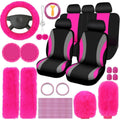 Fluffy Cute Women Car Accessories Set 45pcs Blue Steering Wheel Cover Seat Belt Handbrake Gear Shift Covers Great Gift