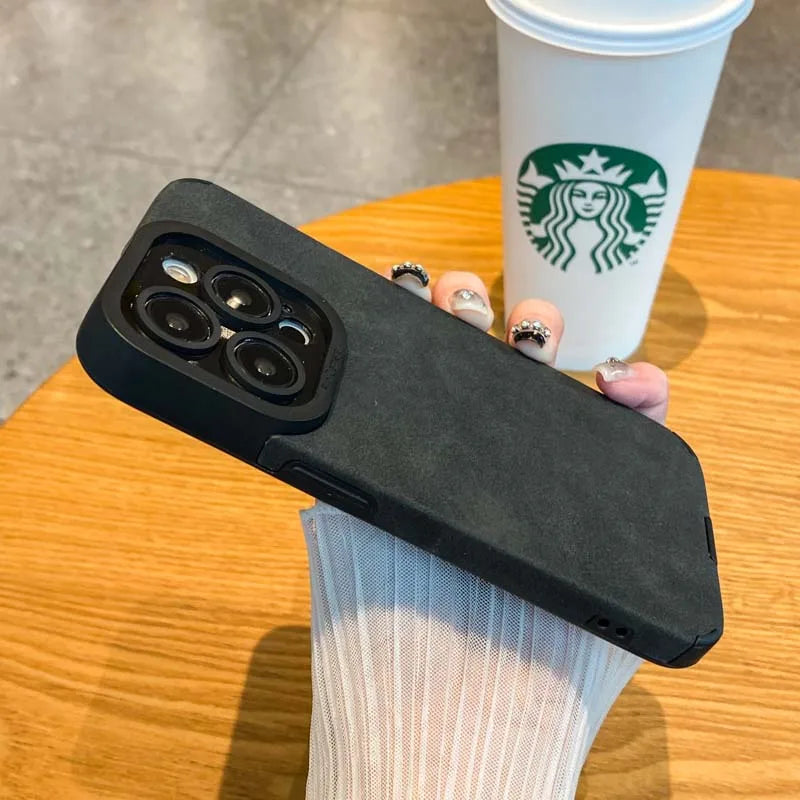 Luxury Matte Soft Leather Phone Case For iPhone 18 17 15 14 Plus 13 12 11 Pro Max 16 Lens Protection Shockproof Silicone Cover