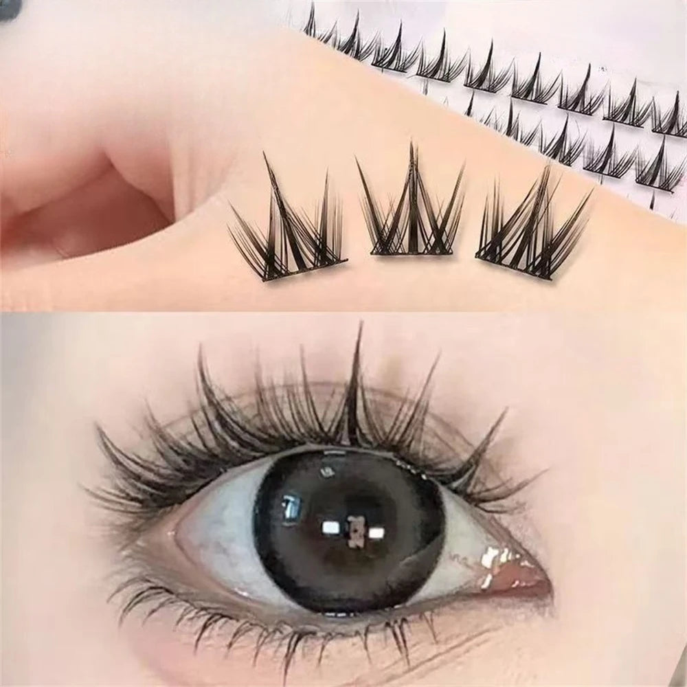 100 Clusters of Self-adhesive Eyelashes, Curled and Slender Dog Style, 12mm Naturally Thickened Thin Strip Eyelashes, Self-Exten
