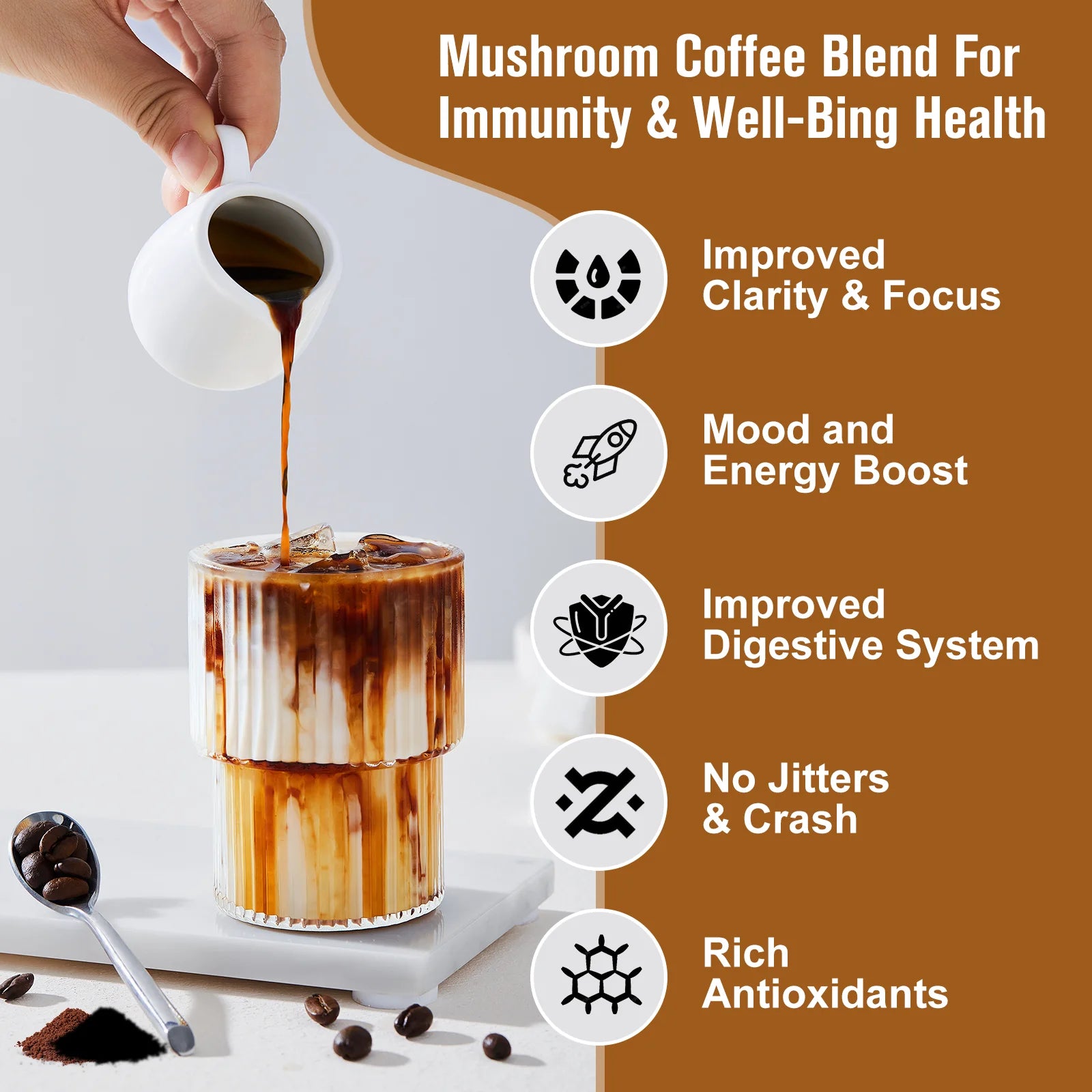 BWEORTHS 70/120/250G Mushroom Coffee Mixed Reishi&Lion's Mane Mushrooms Support Immunity&Focus Health Boost Memory NO-GMO
