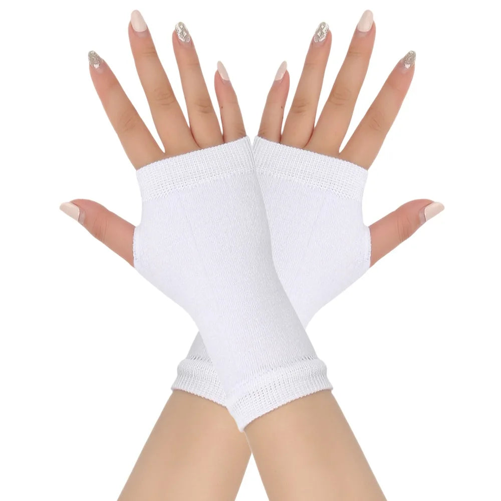 1pair Winter Autumn Women Warm Fingerless Knitted Gloves Solid Color Stretch Mittens Exposed Finger Short Gloves