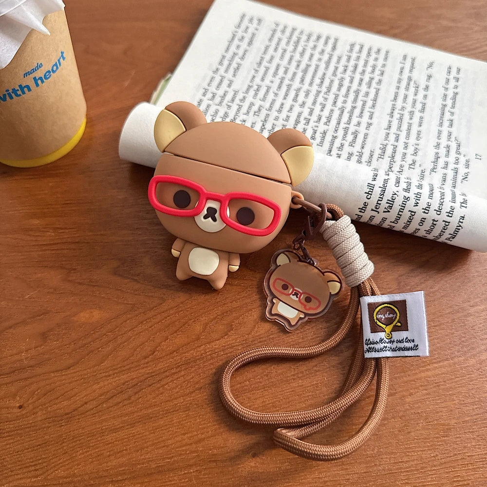 Cute Cartoon Rilakkuma Bear Earphone Case For Airpods 1 2 3 4 Pro 2 3 3D Wireless Bluetooth Headset Protective Soft Cover