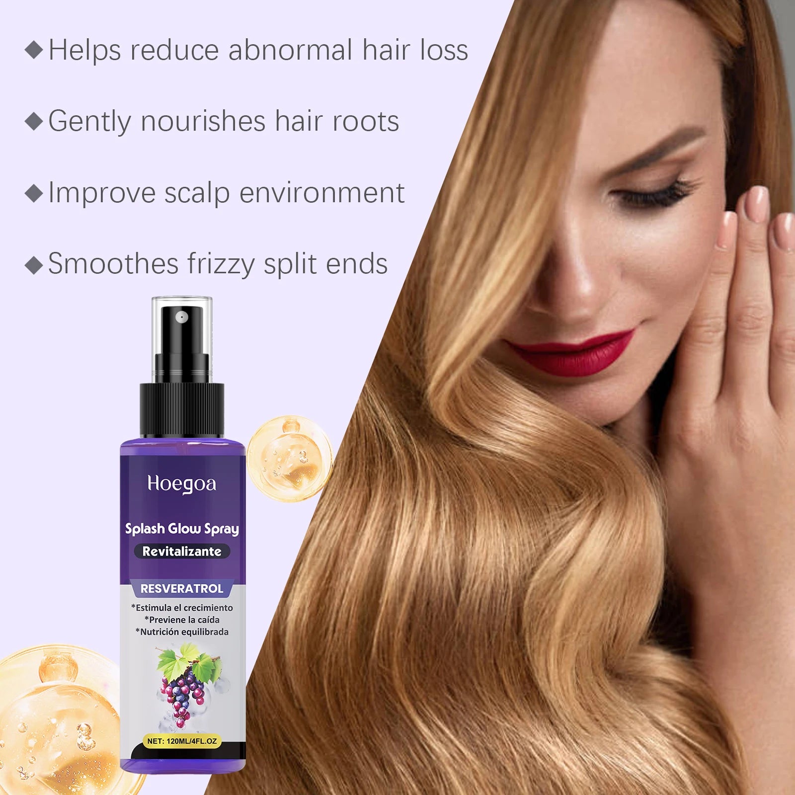Resveratrol Hair Care Spray Anti Baldness Hair Growth Hair Thickening Repair Damaged Curly Hair Reduce Hair Loss Hair Care Serum