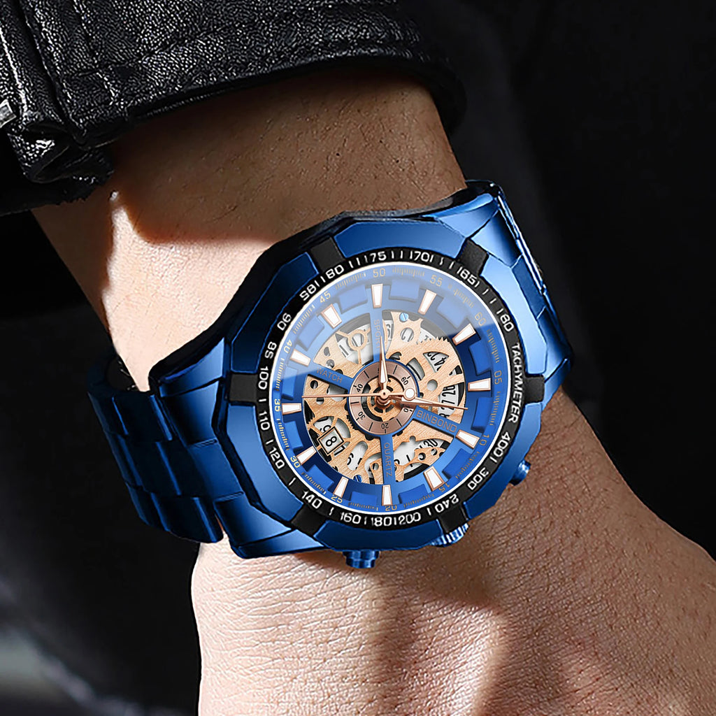 BINBOND Luxury hollow-out quartz wristwatch for men luminous waterproof chronograph men's watch business sport fashion reloj