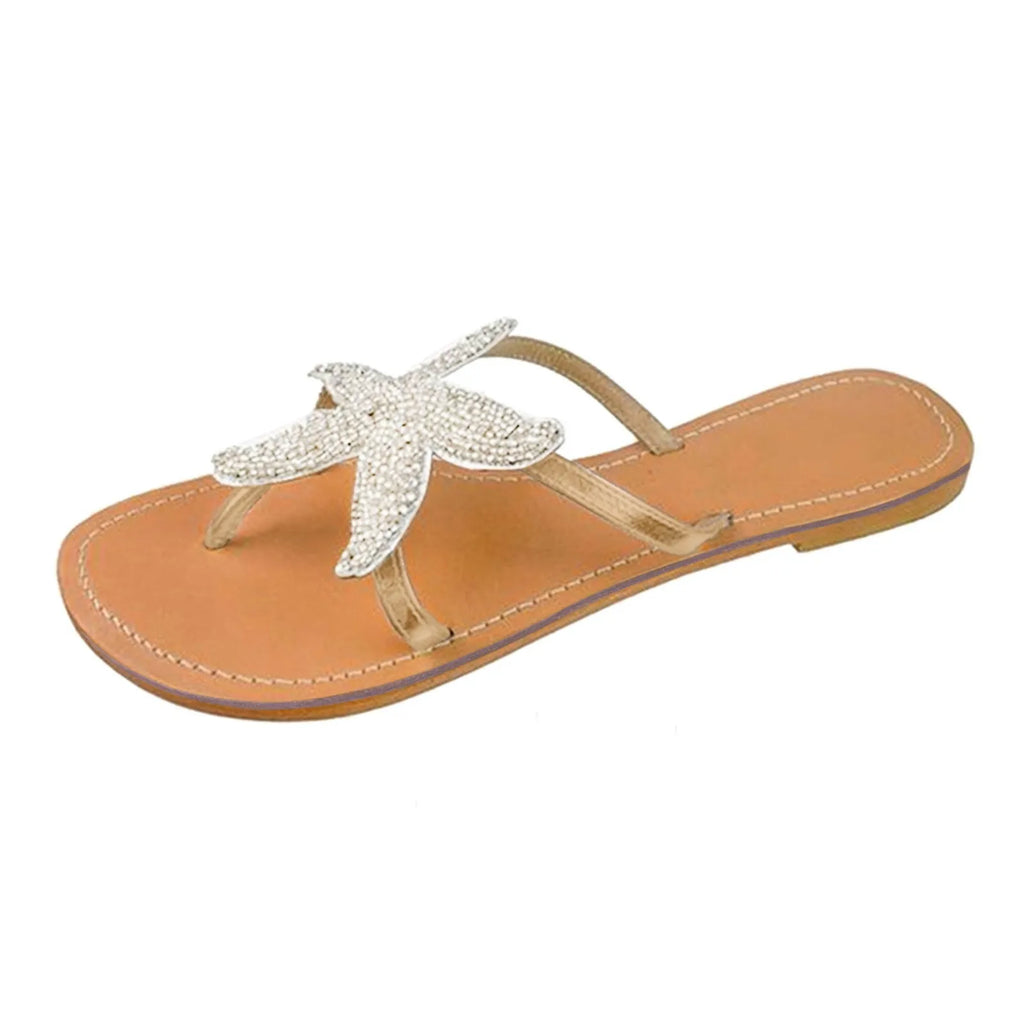 2025 Summer Women'S Fashion Slippers Retro Five Pointed Star Clip Toe Flat Bottom Casual Beach Sandals For Bridal Party Wedding