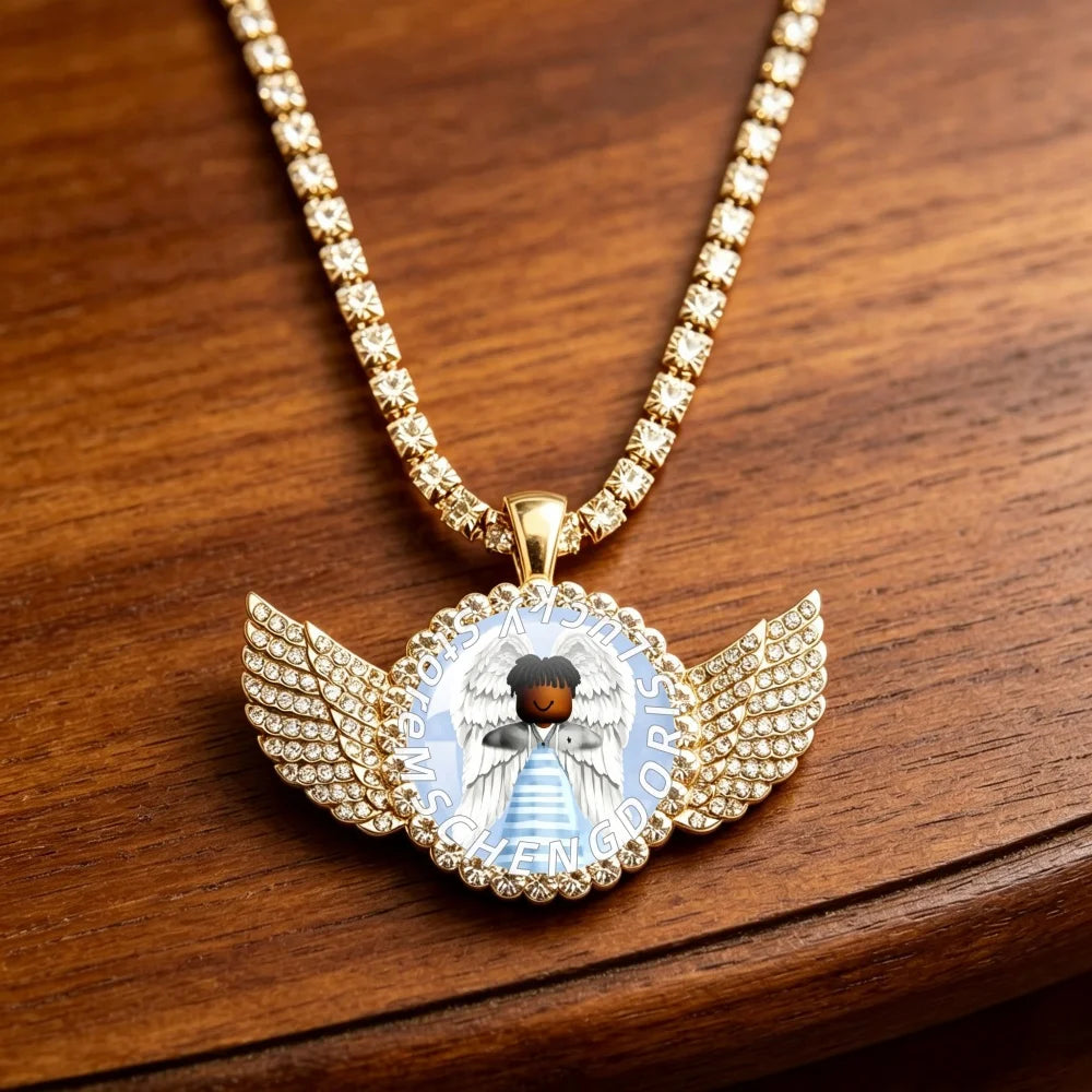 Cartoon CharacterT-Tayvion C-Cole Creative Funny MeMe Angel Wing Glass Cabochon 25MM Pendant Necklace Gift MS019