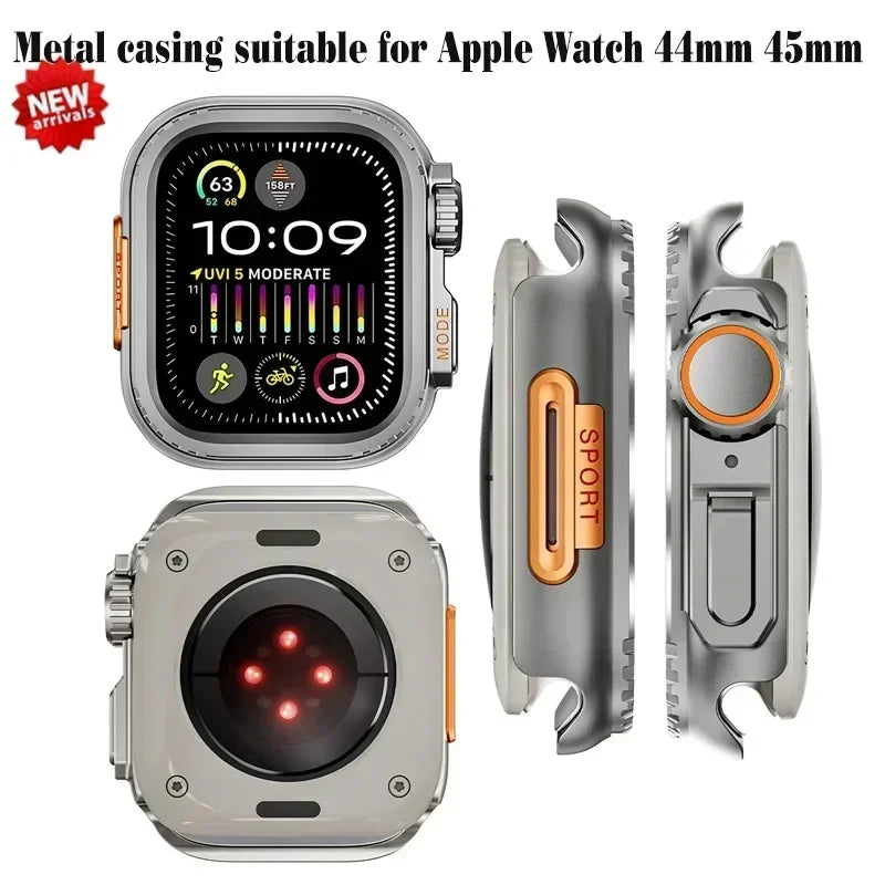 45MM 44MM Metal Watch Case For Apple Watch Series 9 8 7 5 6 4 SE 45mm Sport Change To Ultra Protection Bumper Cover