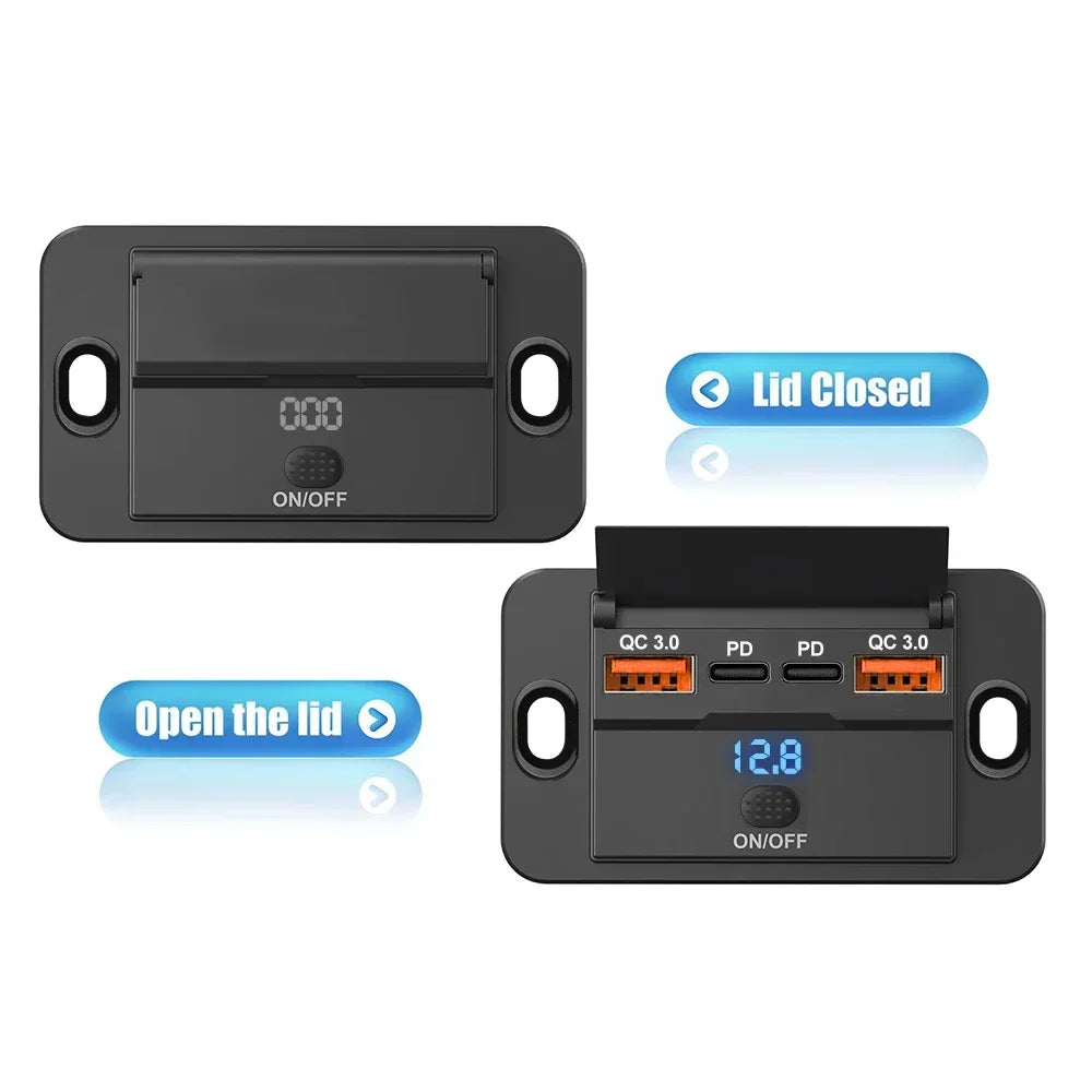 Car Charger Socket Adapter with Switch, 2-4-Ports Charging Splitter, Outlet for Bus, RV, ATV,Truck,Boat,Outlet,12V,24V, PD,QC3.0