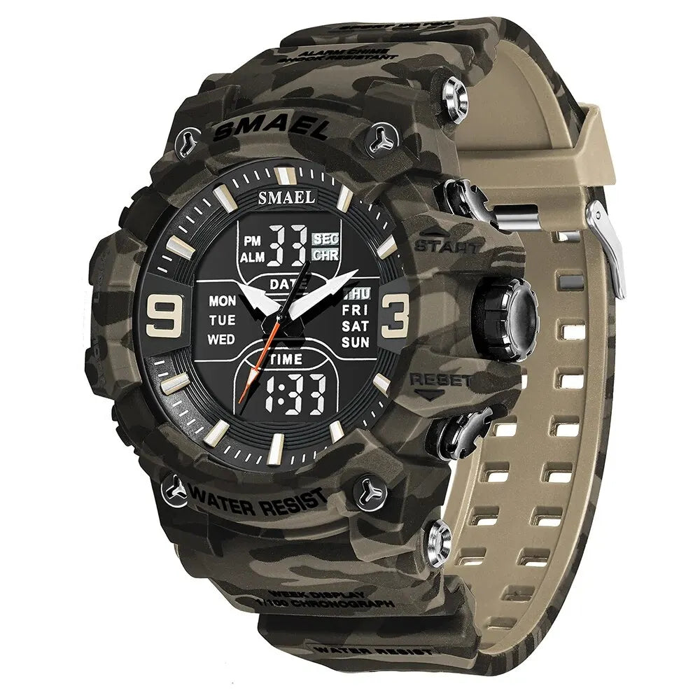 SMAEL 8049MC Camouflage New Style Digital Waterproof Sports Watches Men's Shock Analog Dual Display Watch