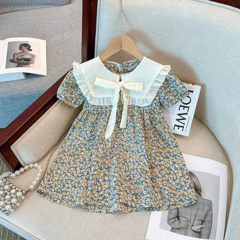 Baby Girl Dress Summer Floral Bow Short Sleeved Girl Dress Cute Bubble Sleeve Girl Princess Dress Baby Clothes Girl