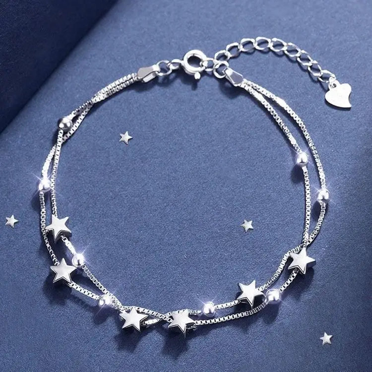 925 Sterling Silver Double Layer Bracelet for Womem Girls Irregular Knot Bangles New Simple Design Fashion Party Jewelry Gifts