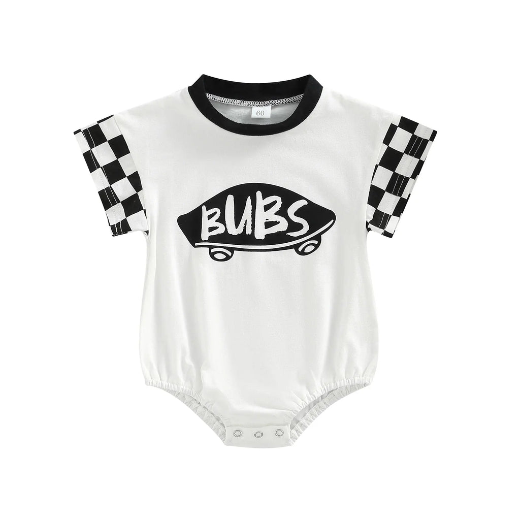 2022-05-07 Lioraitiin 0-18M Infant Baby Girl Boy Romper Plaid Short Sleeve Round Neck Cartoon Pattern Letter Print Jumpsuit