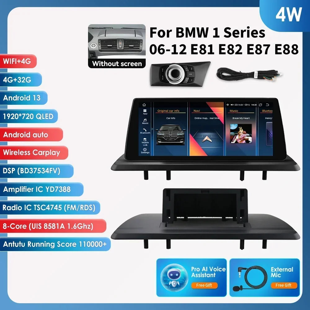 10.25" Smart Car Systems for BMW 1 Series 06-12 E81 E82 E87 E88 Without Screen with Support Wireless Carplay Android Auto RDS BT